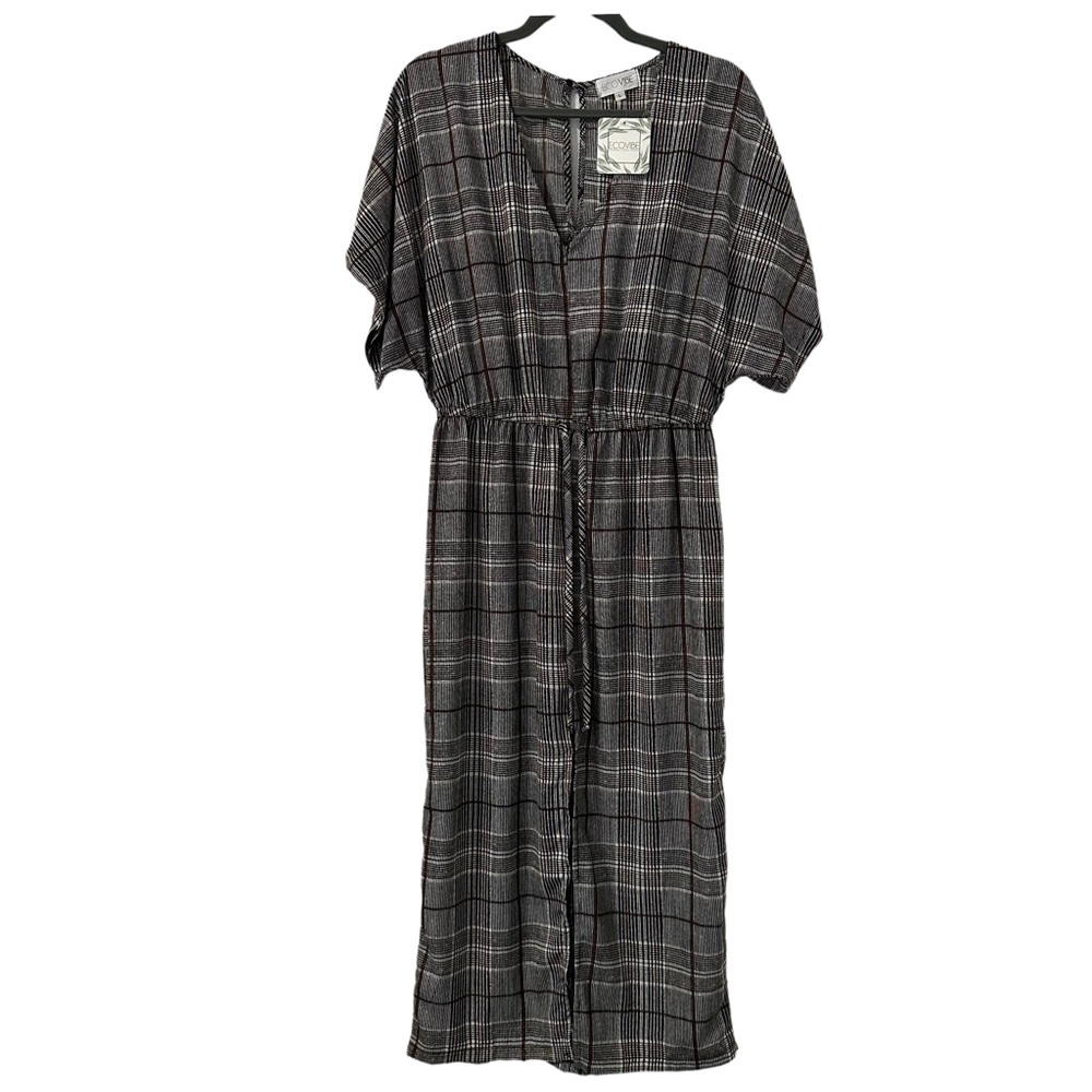 EcoVibe Women’s Plaid Secretary Pullover Front Slit Dress with‎ Pockets Size L